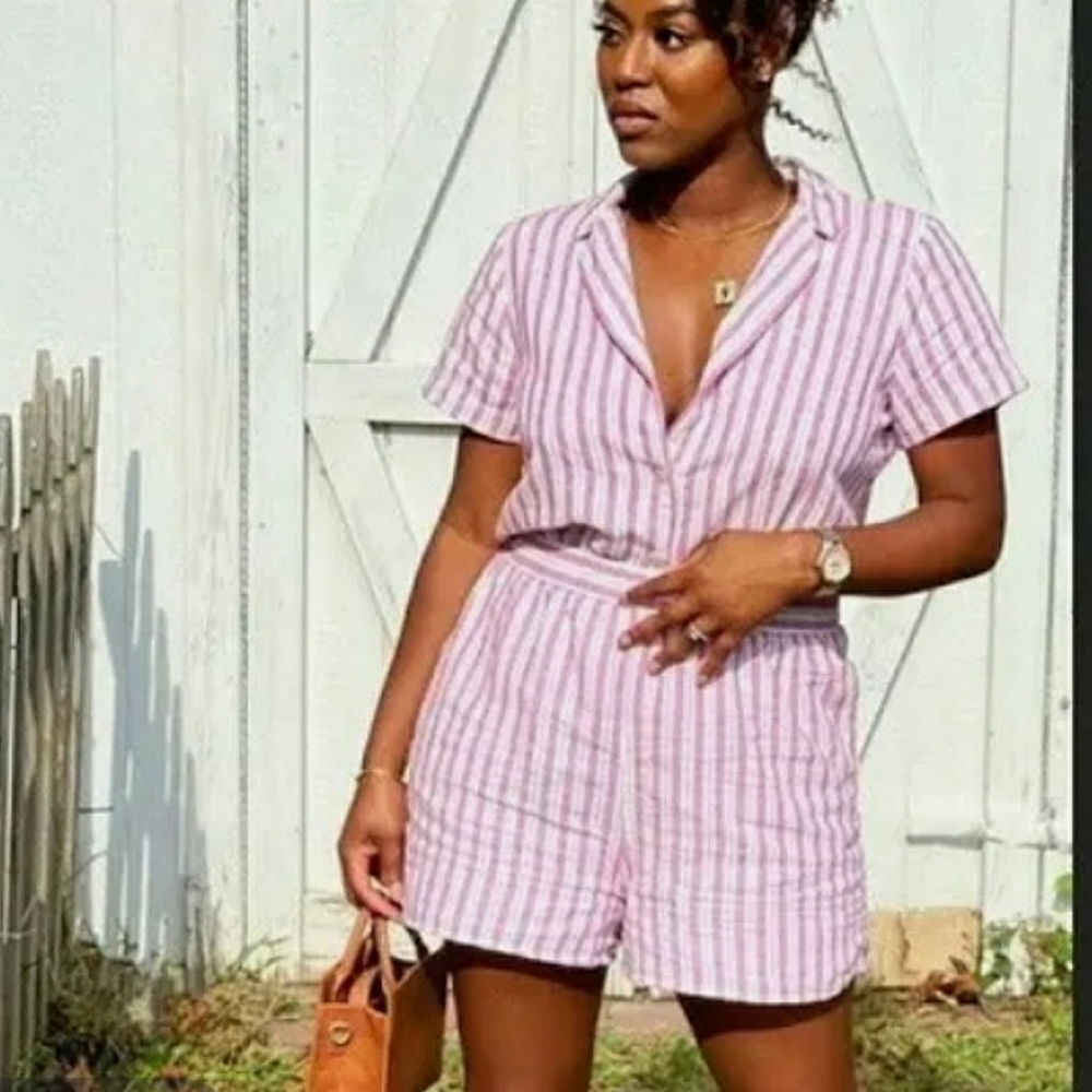 Universal Thread Pink Striped Linen Blend Pull On Shorts Size XXL